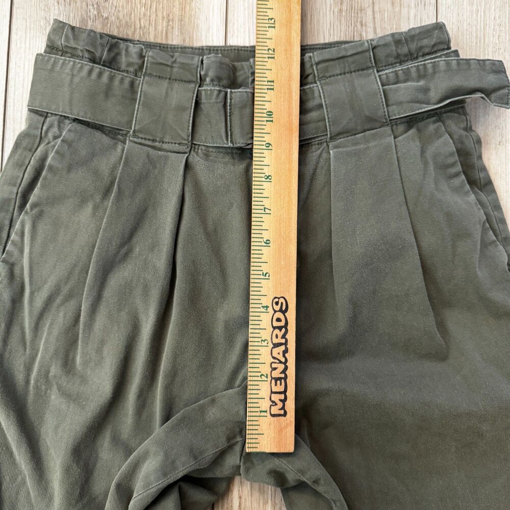 Banana Republic Olive Green Barrel Leg Crop Twill Belted Paper Bag High Waist 2 - Picture 13 of 16